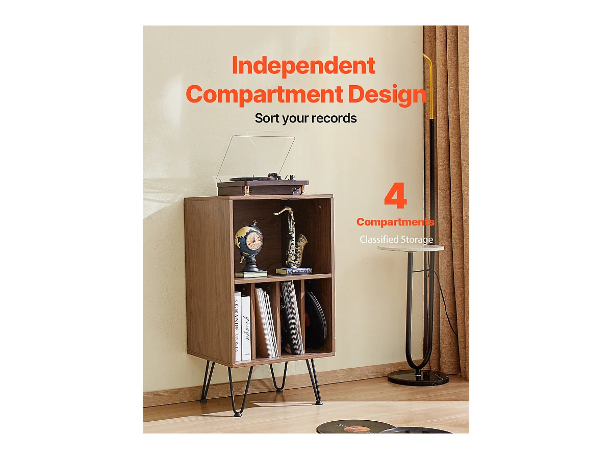 Meble DVD SucceBuy Stojak na Gramofon z 3 Poziomami , Może Pomieścić 150 Albumów, Brązowy