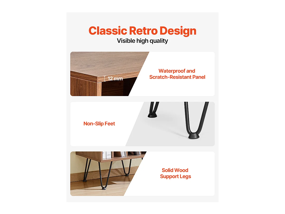 Meble DVD SucceBuy Stojak na Gramofon z 3 Poziomami , Może Pomieścić 150 Albumów, Brązowy