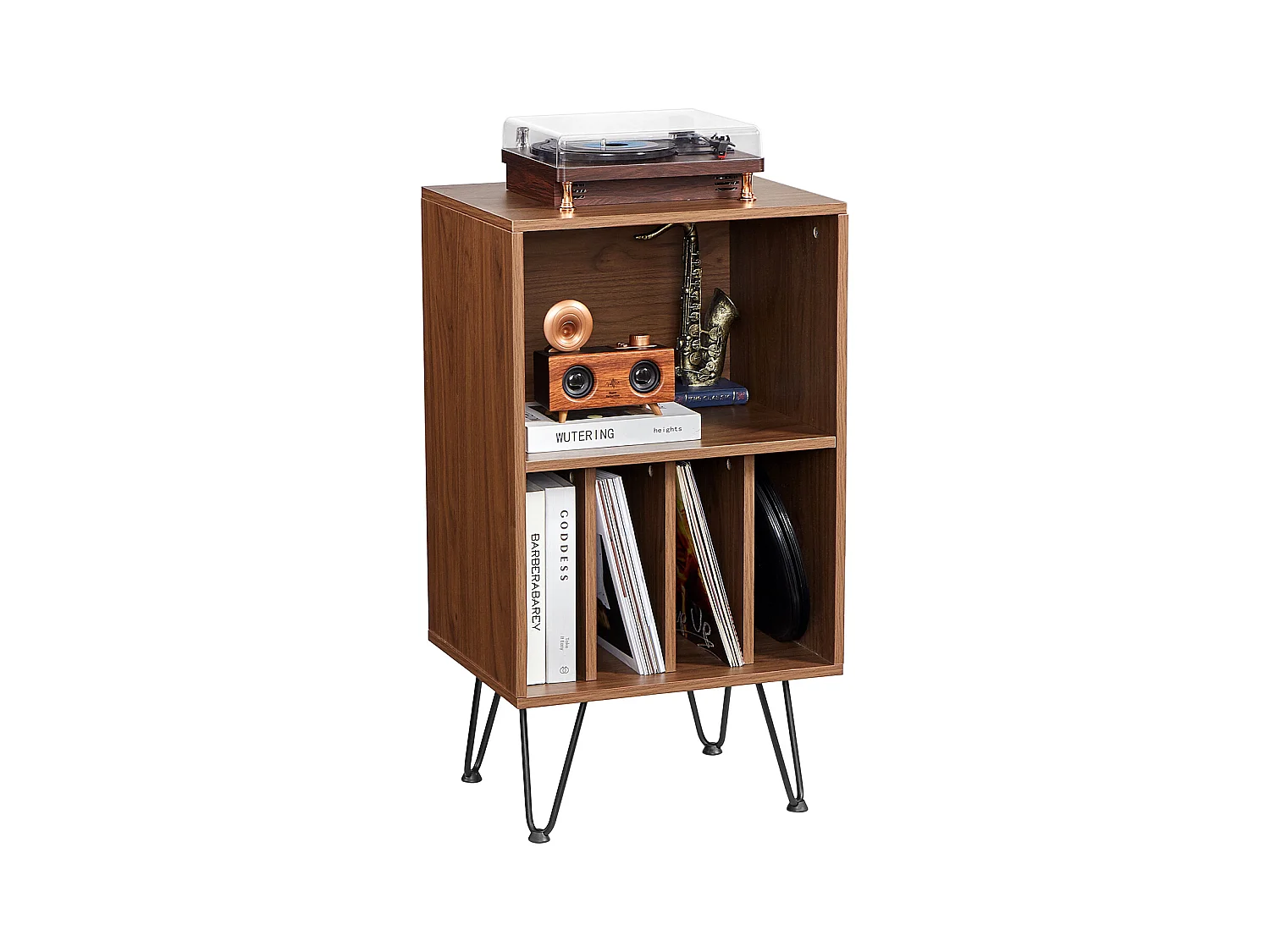 Meble DVD SucceBuy Stojak na Gramofon z 3 Poziomami , Może Pomieścić 150 Albumów, Brązowy
