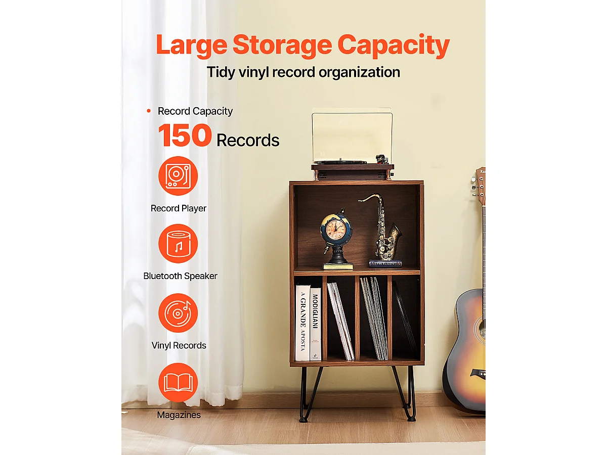 Meuble DVD SucceBuy Support pour Tourne-Disque à 3 Niveaux , Peut Contenir 150 Albums, Marron