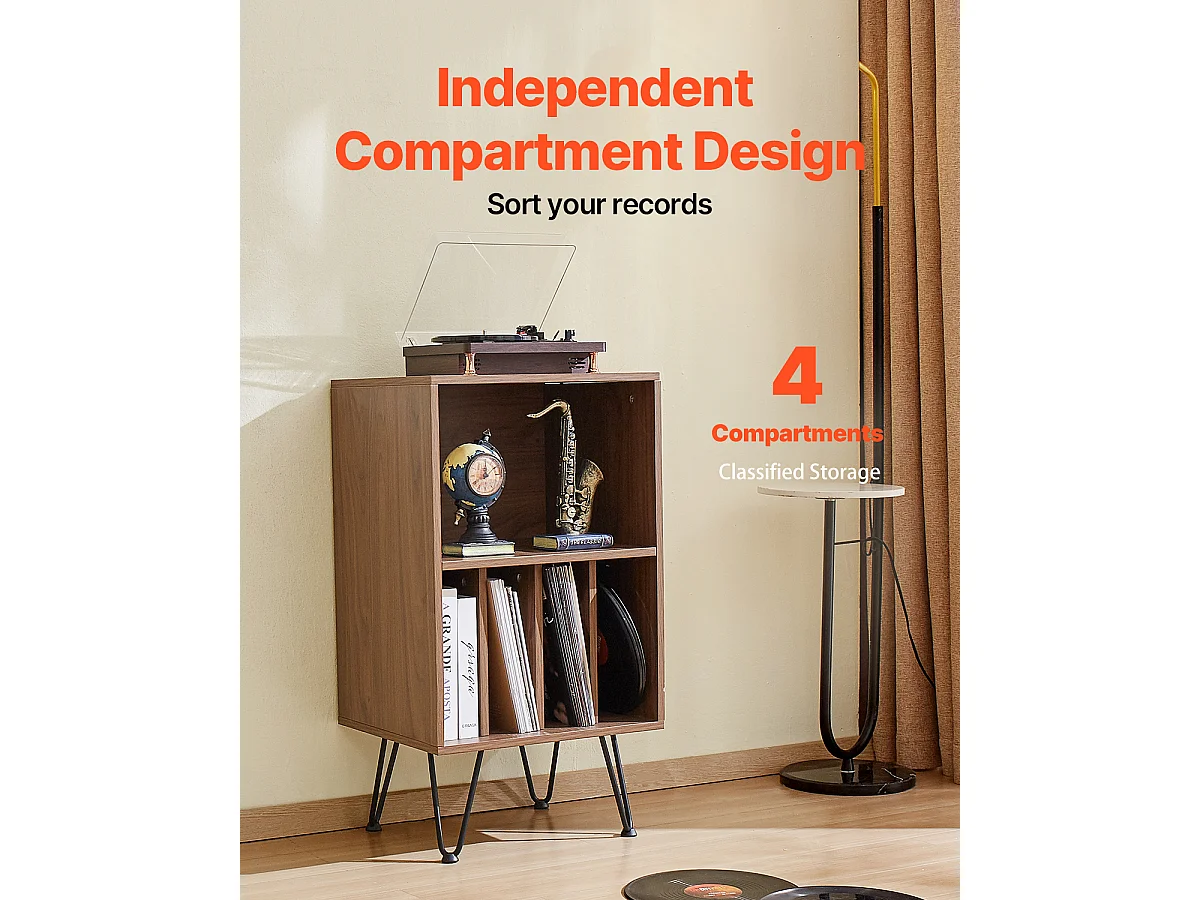 Meuble DVD SucceBuy Support pour Tourne-Disque à 3 Niveaux , Peut Contenir 150 Albums, Marron