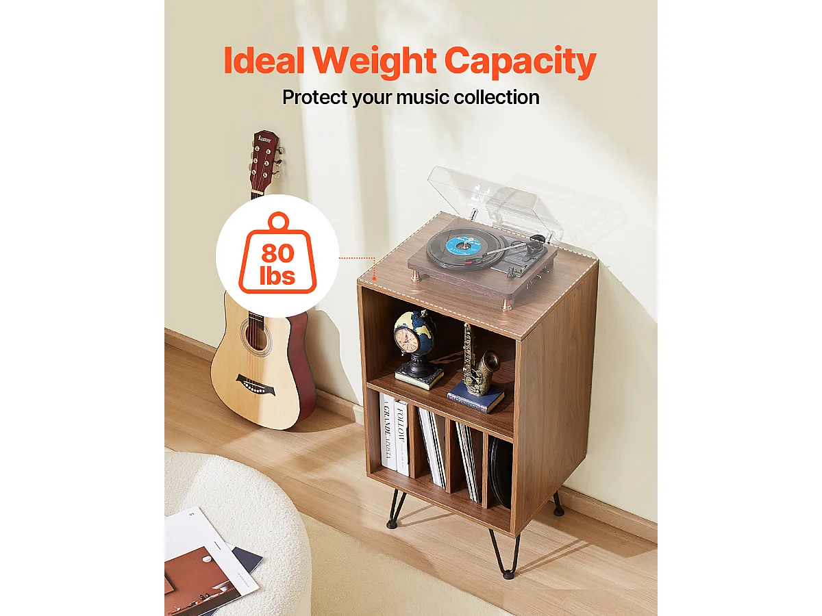 Meuble DVD SucceBuy Support pour Tourne-Disque à 3 Niveaux , Peut Contenir 150 Albums, Marron