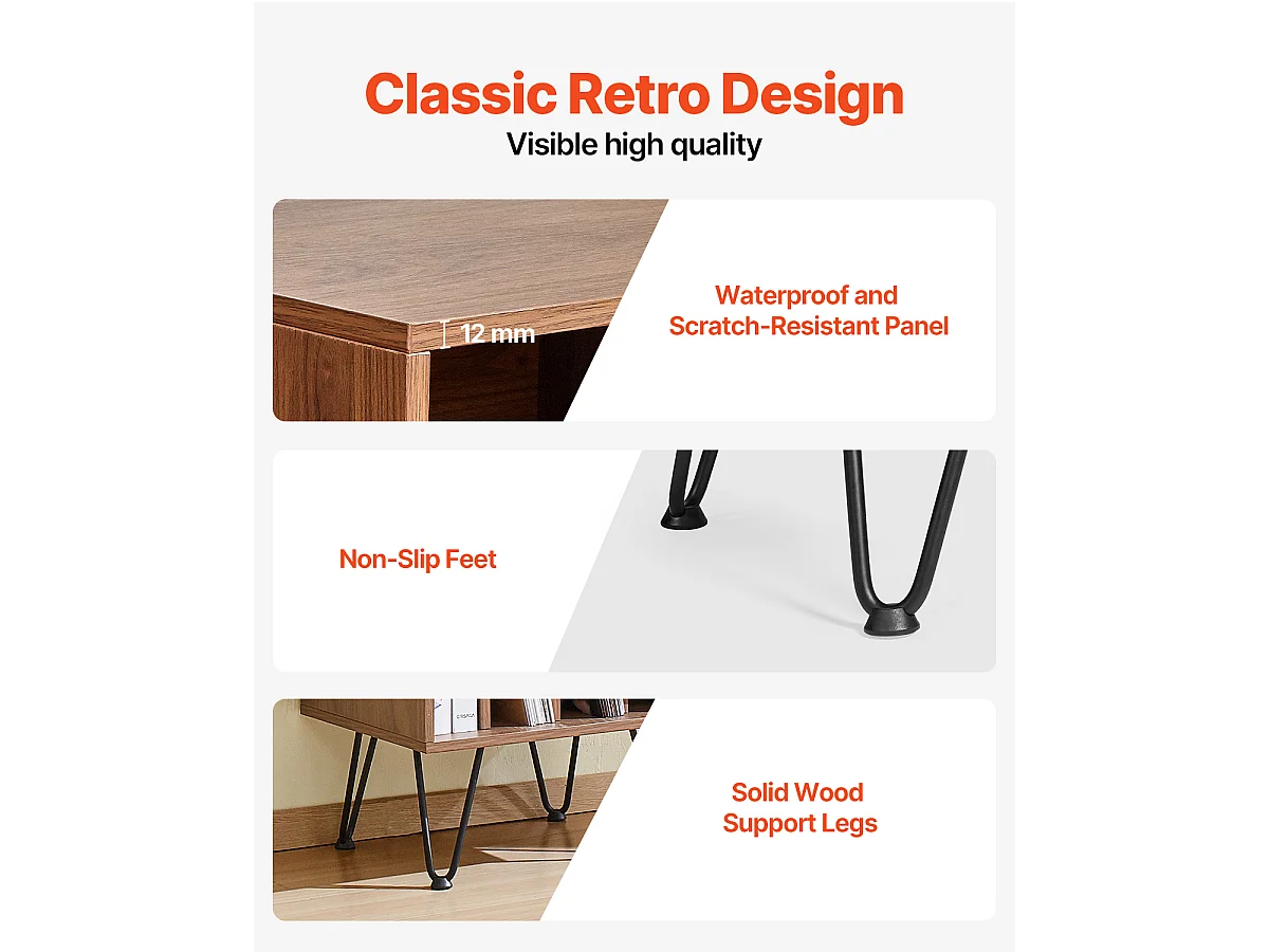 Meuble DVD SucceBuy Support pour Tourne-Disque à 3 Niveaux , Peut Contenir 150 Albums, Marron