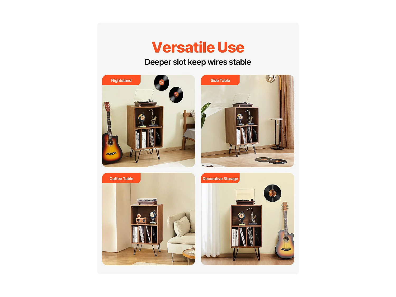 Meuble DVD SucceBuy Support pour Tourne-Disque à 3 Niveaux , Peut Contenir 150 Albums, Marron