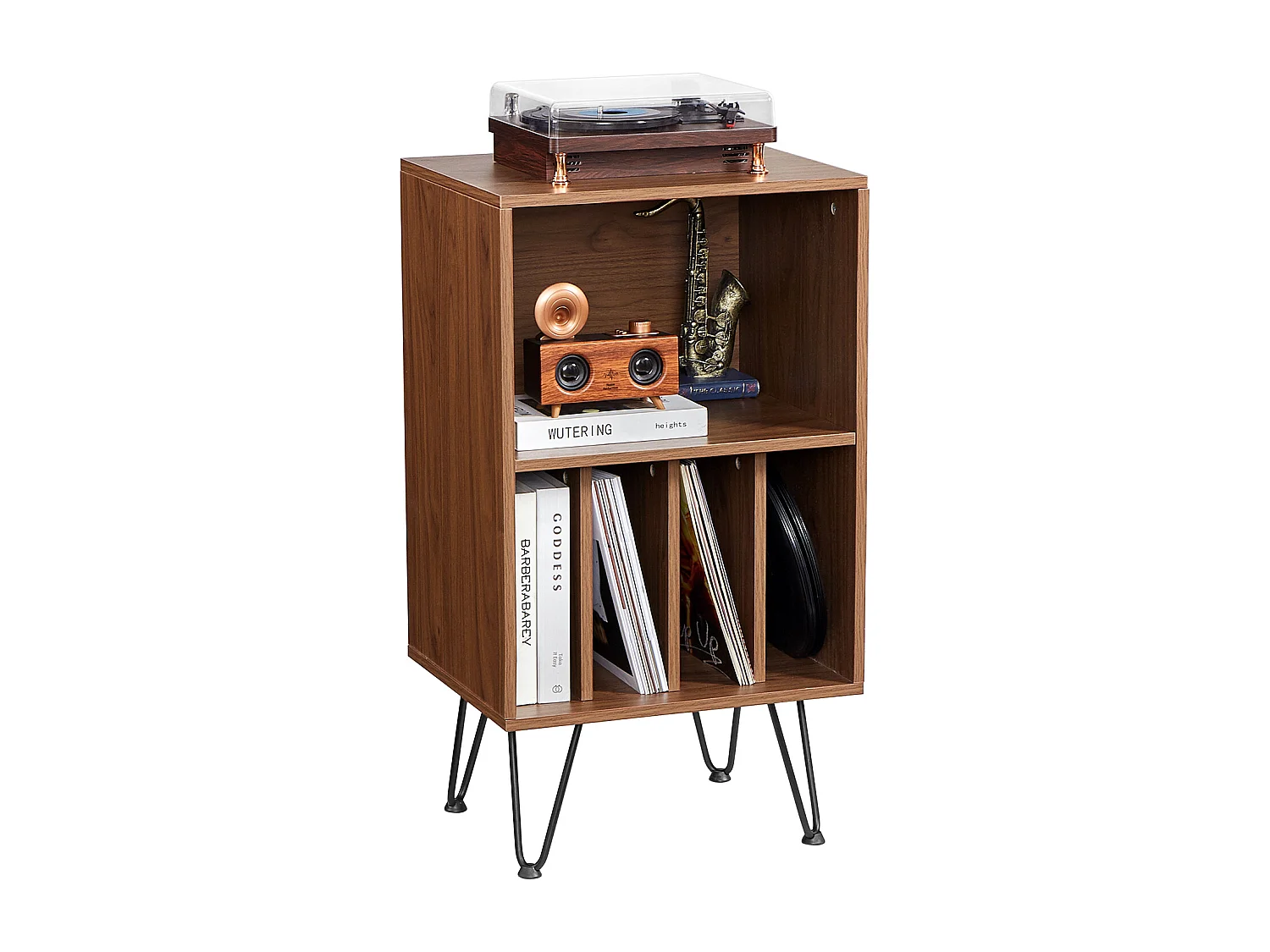 Meuble DVD SucceBuy Support pour Tourne-Disque à 3 Niveaux , Peut Contenir 150 Albums, Marron