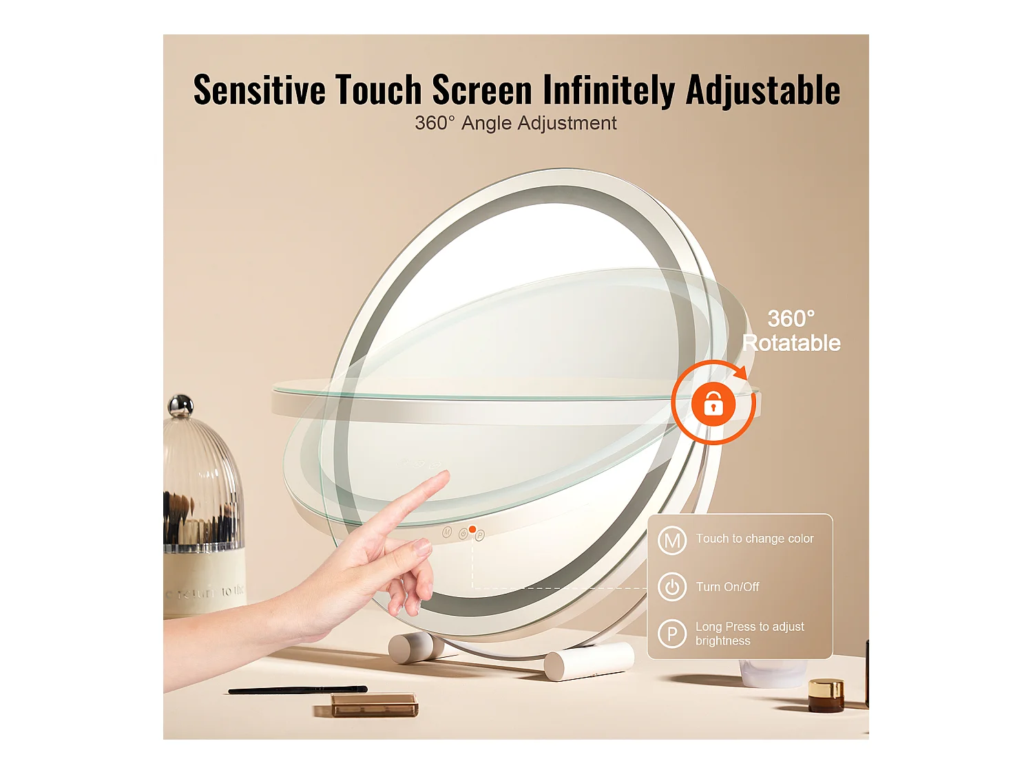 Espelho de Maquilhagem, SucceBuy Espelho de Maquilhagem LED de 51.3 cm - Redondo, 3 Cores, 5X, Branco