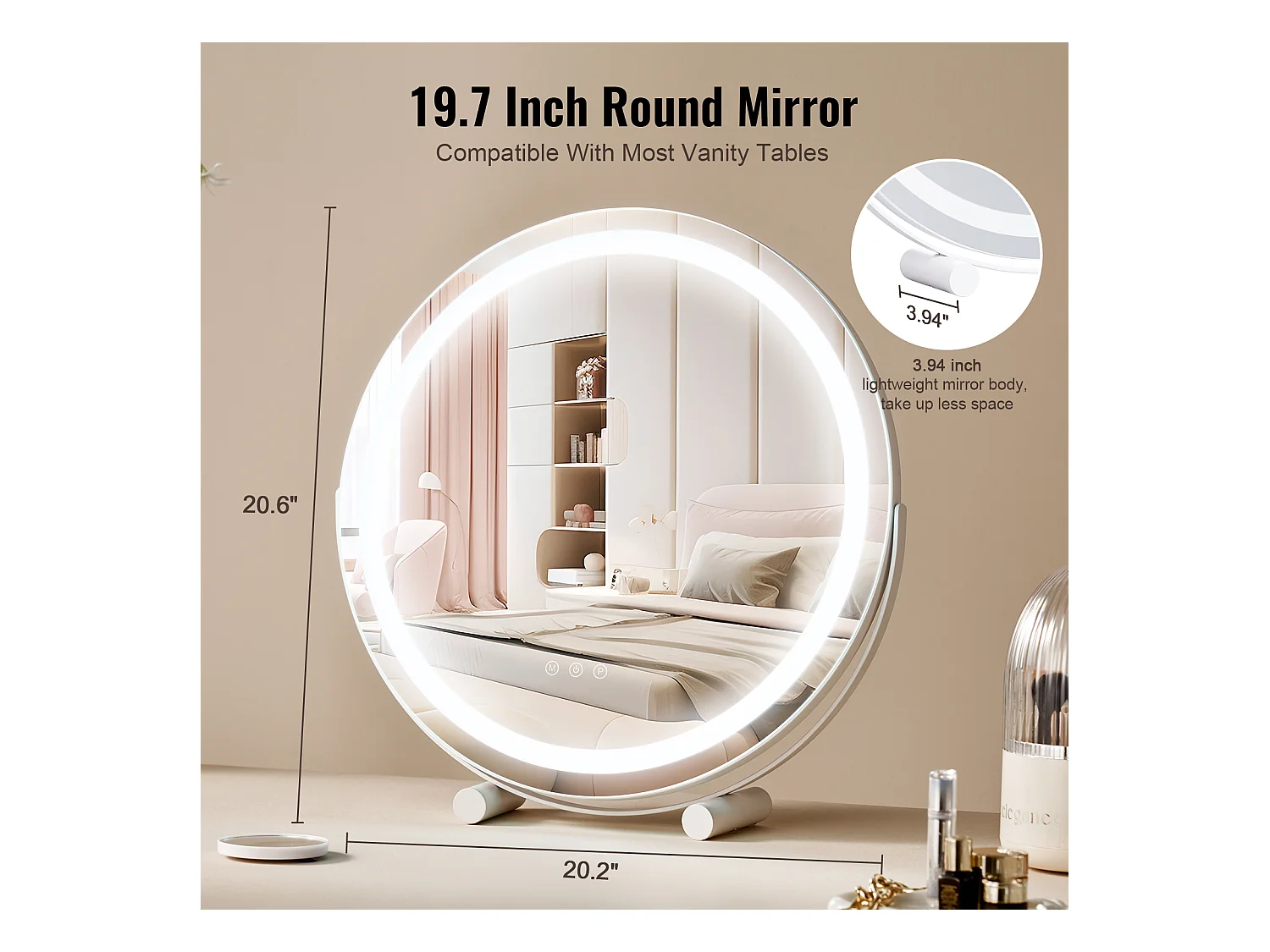 Espelho de Maquilhagem, SucceBuy Espelho de Maquilhagem LED de 51.3 cm - Redondo, 3 Cores, 5X, Branco