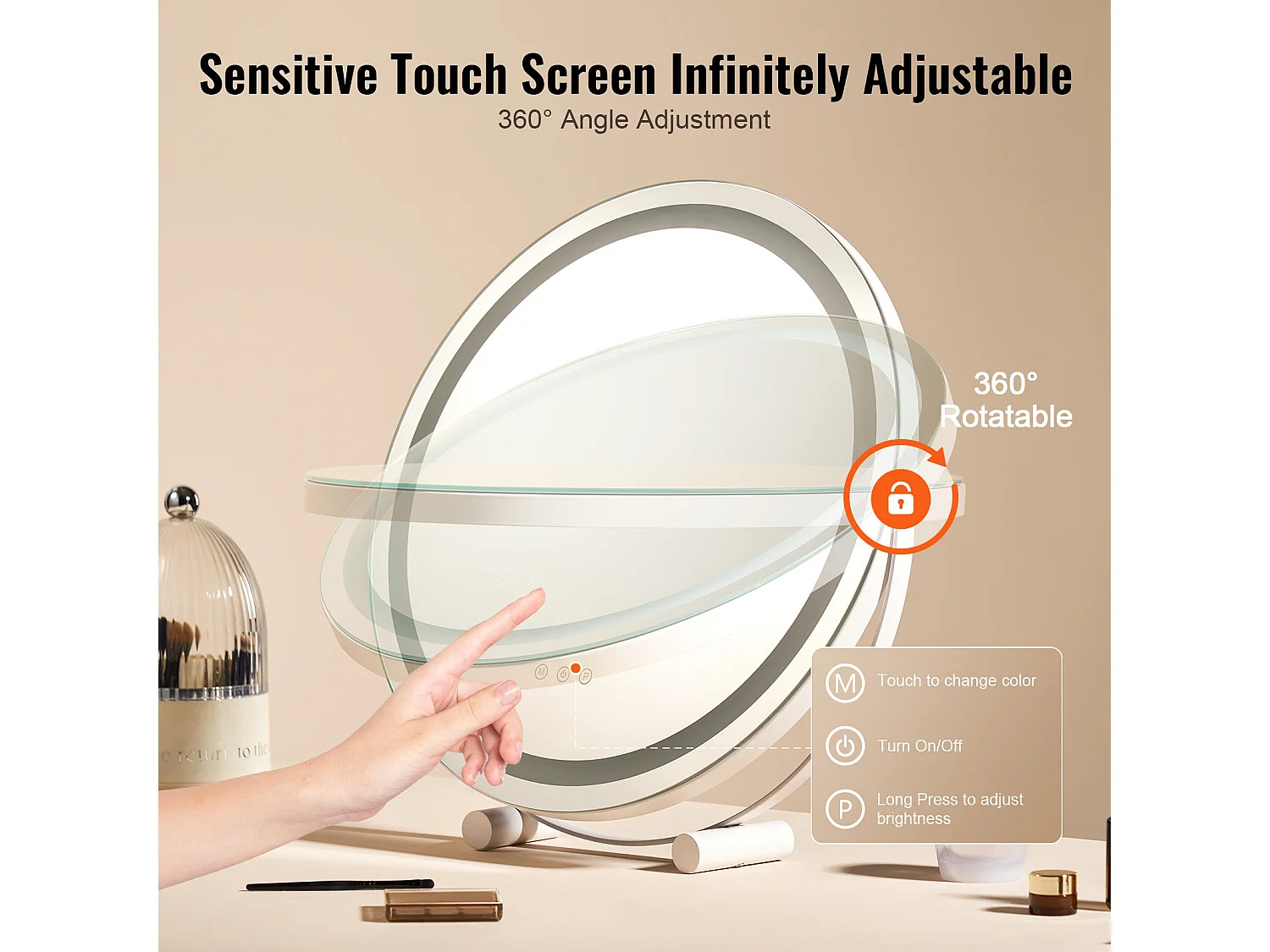 Specchio per il Trucco, SucceBuy Specchio per il Trucco a LED da 51.3 cm - Rotondo, 3 Colori, 5X, Bianco