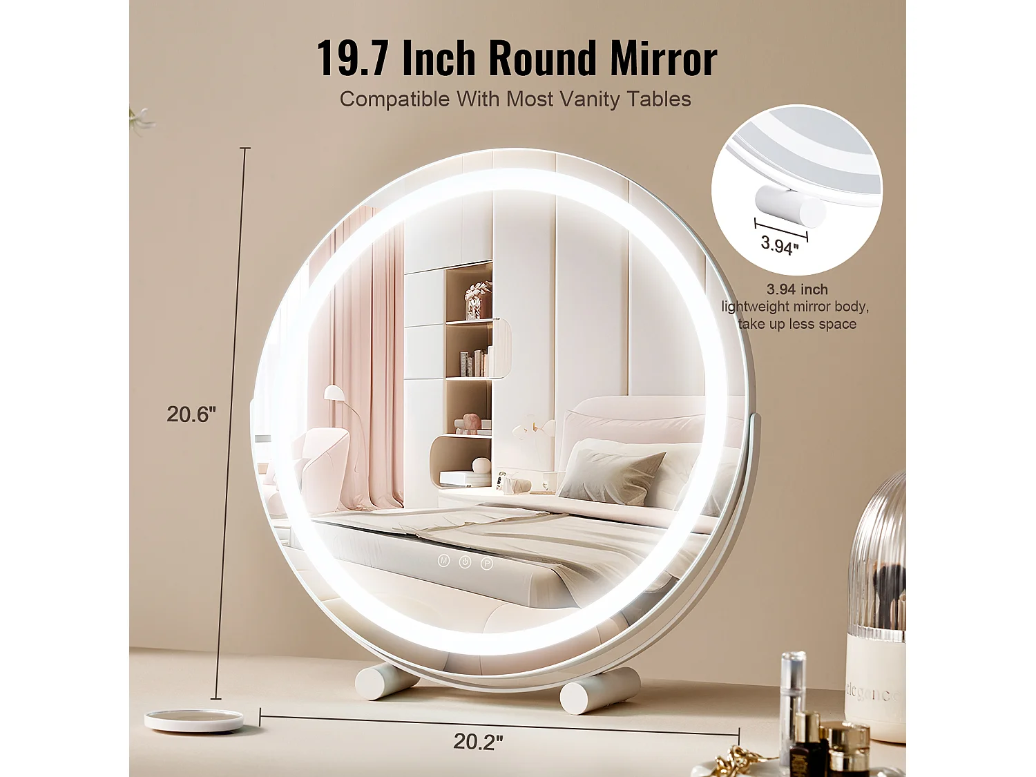 Specchio per il Trucco, SucceBuy Specchio per il Trucco a LED da 51.3 cm - Rotondo, 3 Colori, 5X, Bianco