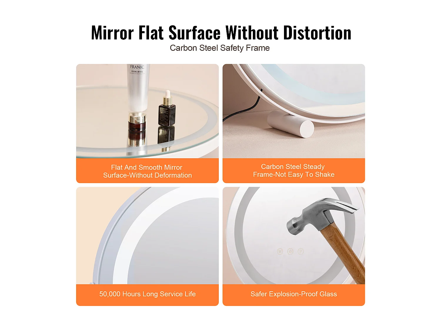 Specchio per il Trucco, SucceBuy Specchio per il Trucco a LED da 51.3 cm - Rotondo, 3 Colori, 5X, Bianco