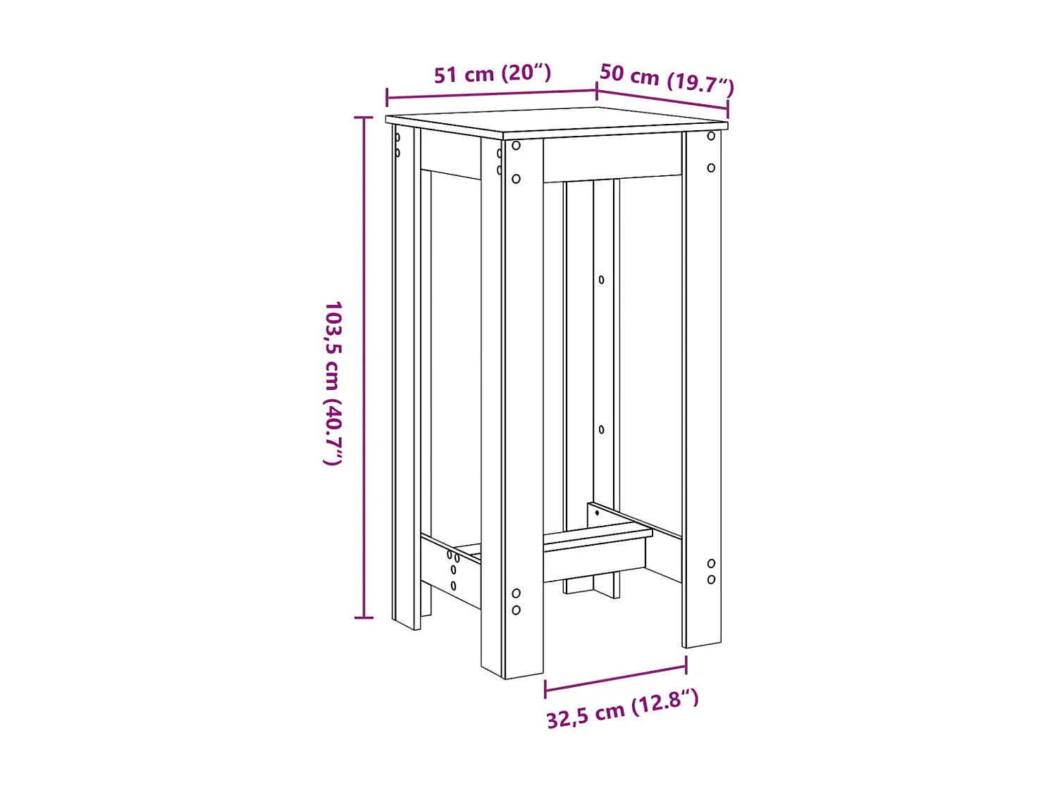 Table d’appoint multifonction table bois blanche 51 x 50 x 103.5 cm DEC036413
