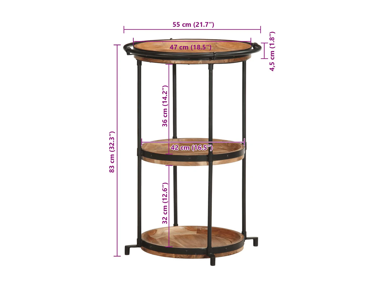 Table d'appoint avec 3 bois marron 55 x 55 x 83 cm DEC032557
