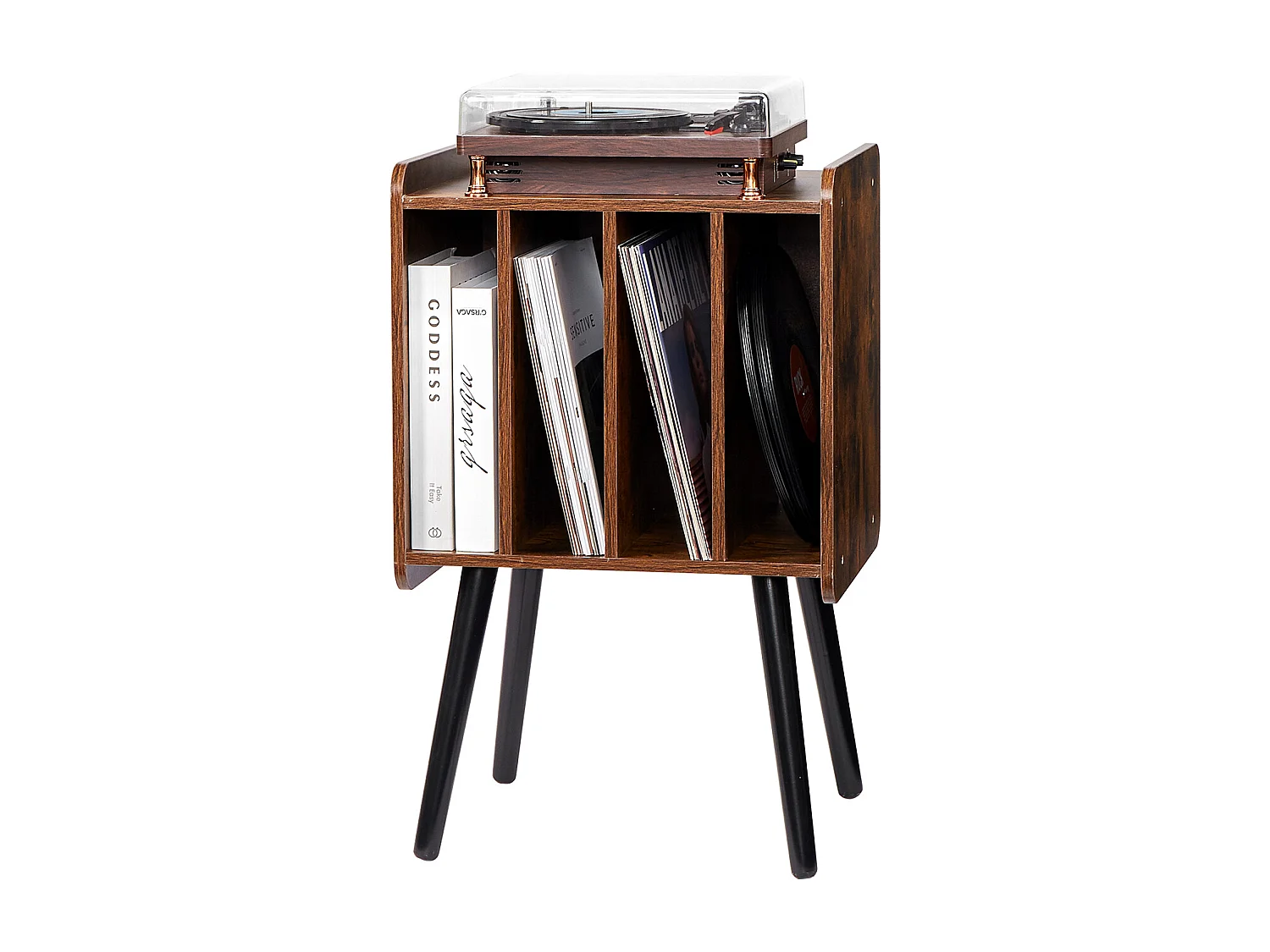 Mueble DVD SucceBuy Soporte para Tocadiscos de 2 Niveles , Marrón, Puede Contener 100 Álbumes