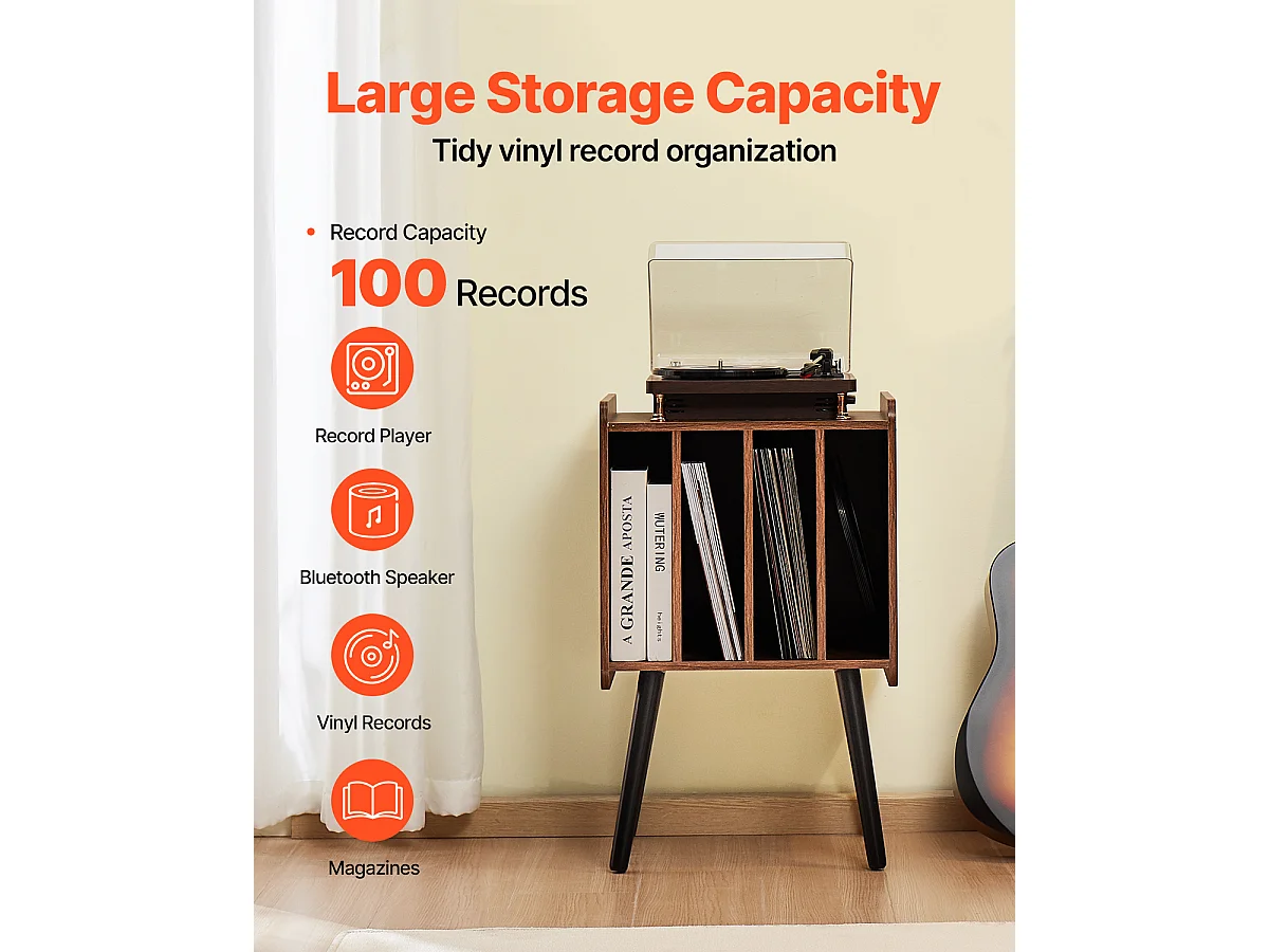 Mueble DVD SucceBuy Soporte para Tocadiscos de 2 Niveles , Marrón, Puede Contener 100 Álbumes