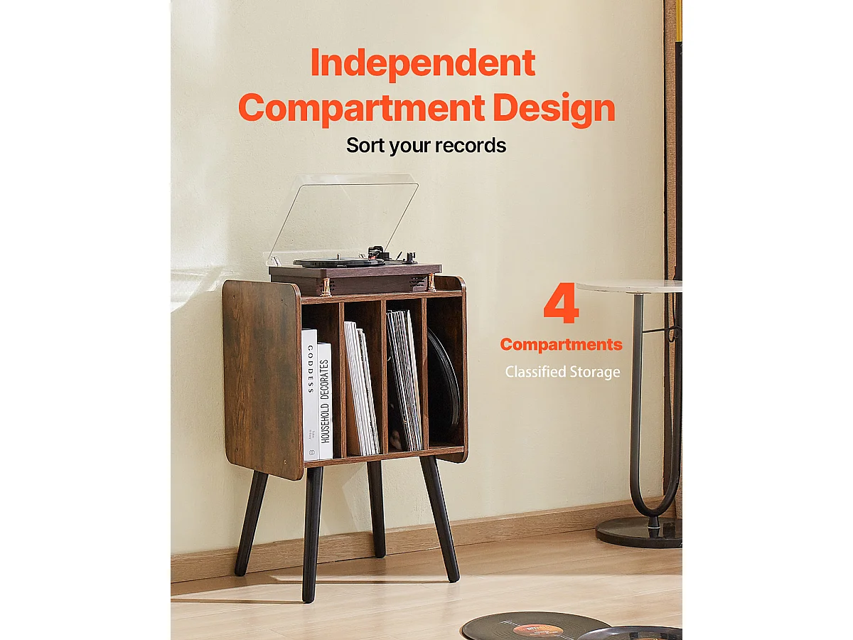 Mueble DVD SucceBuy Soporte para Tocadiscos de 2 Niveles , Marrón, Puede Contener 100 Álbumes