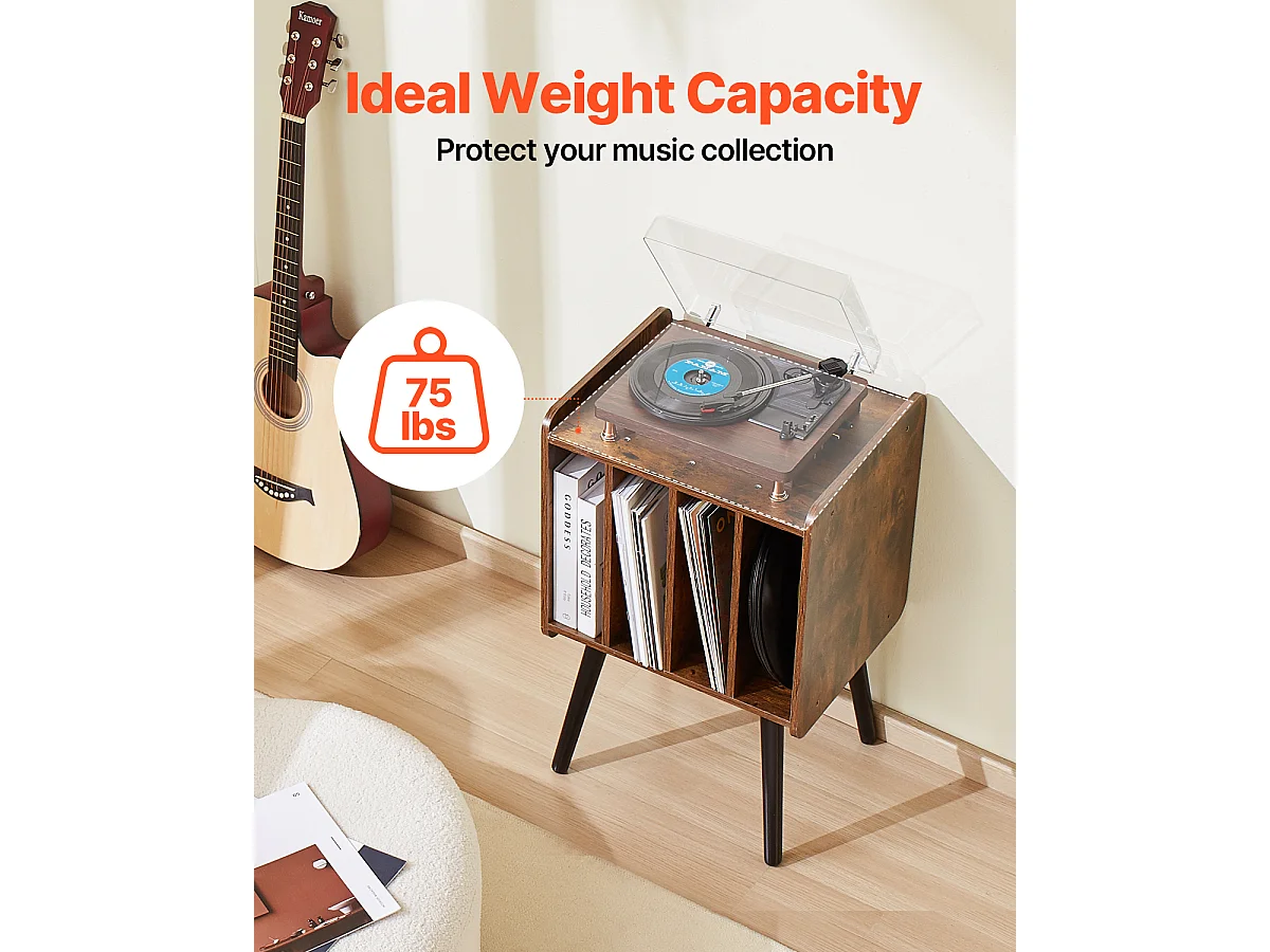 Mueble DVD SucceBuy Soporte para Tocadiscos de 2 Niveles , Marrón, Puede Contener 100 Álbumes