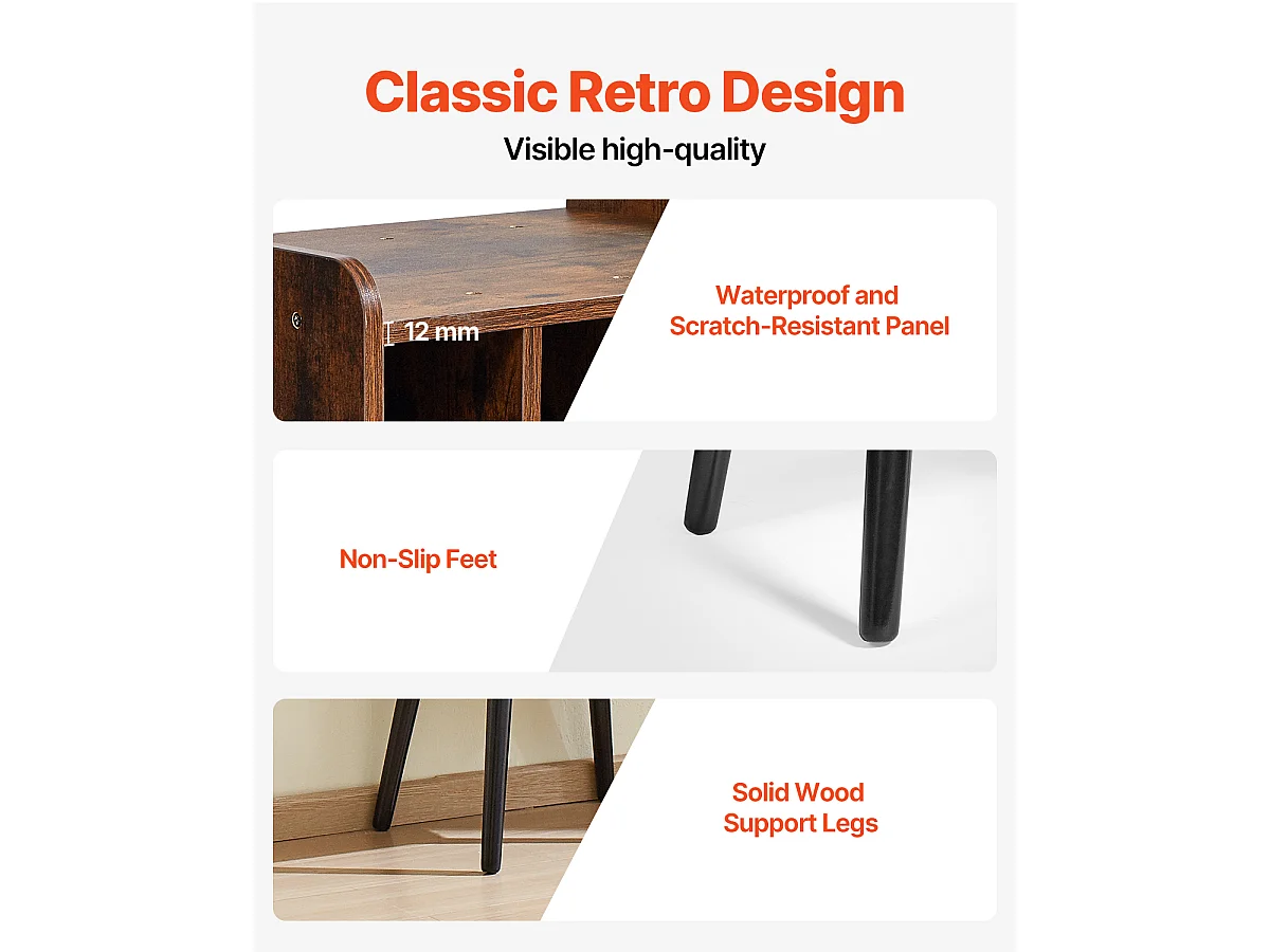 Mueble DVD SucceBuy Soporte para Tocadiscos de 2 Niveles , Marrón, Puede Contener 100 Álbumes