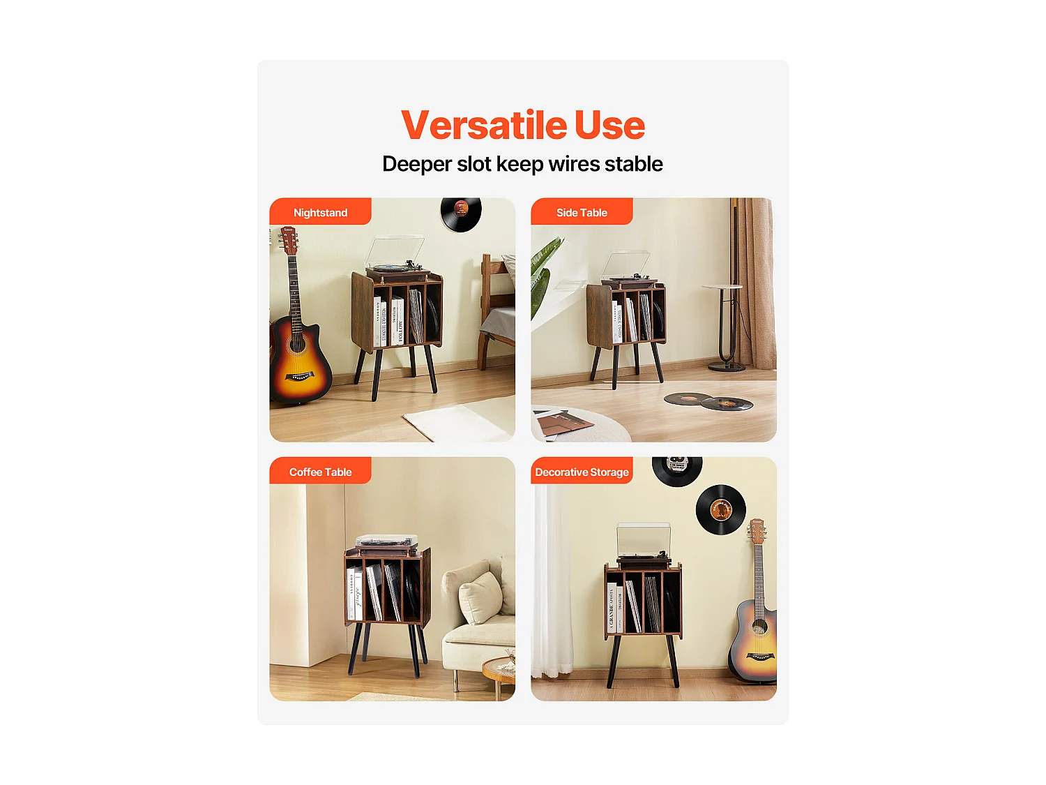 Mueble DVD SucceBuy Soporte para Tocadiscos de 2 Niveles , Marrón, Puede Contener 100 Álbumes