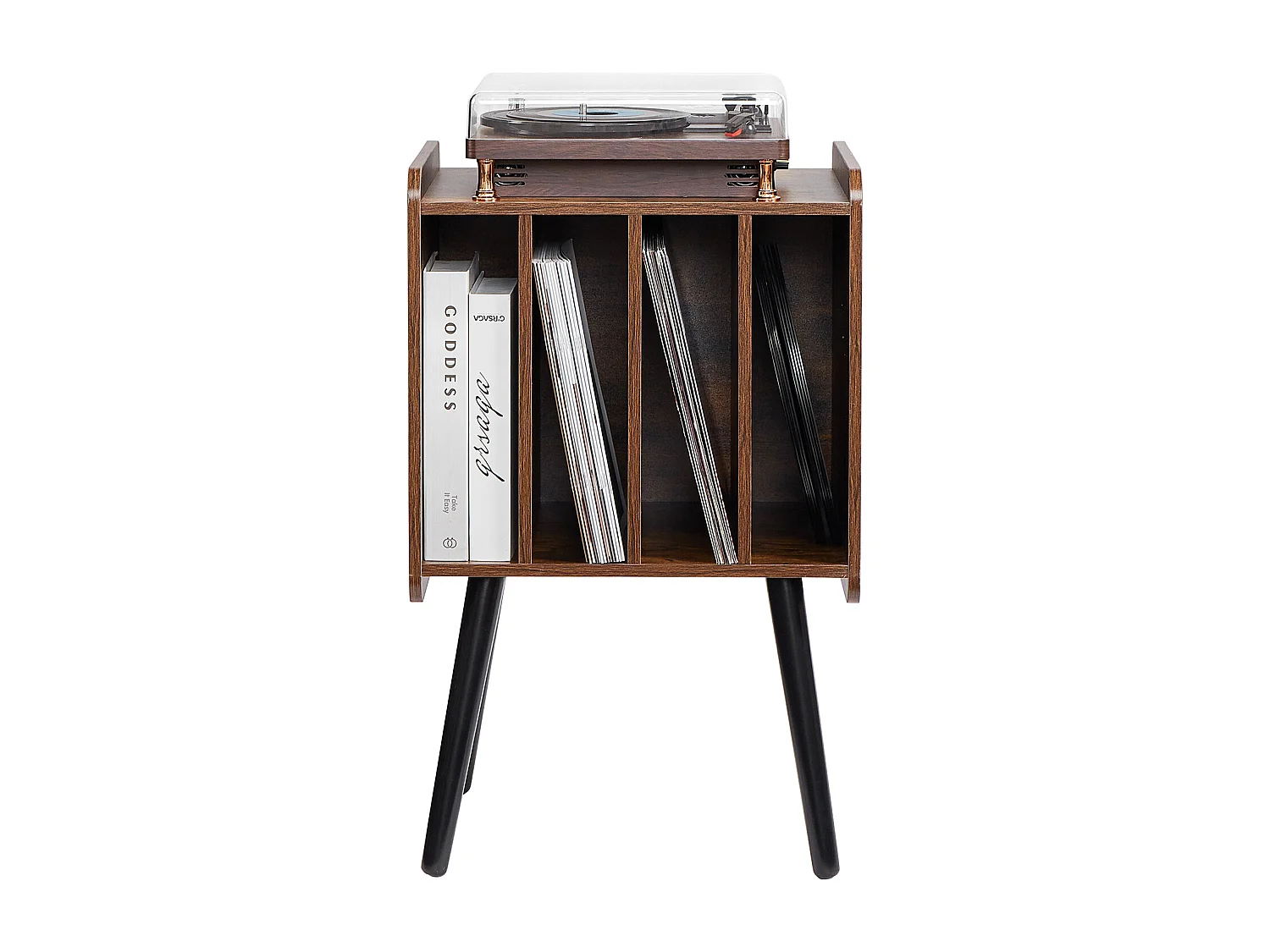 Mueble DVD SucceBuy Soporte para Tocadiscos de 2 Niveles , Marrón, Puede Contener 100 Álbumes