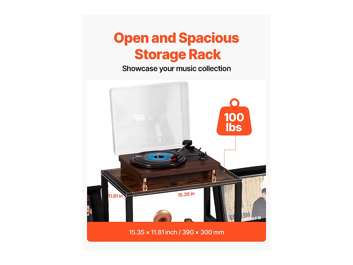 DVD-Möbel SucceBuy Ständer für Plattenspieler mit 3 Ebenen aus Metall Bis zu 280 Alben Schwarz