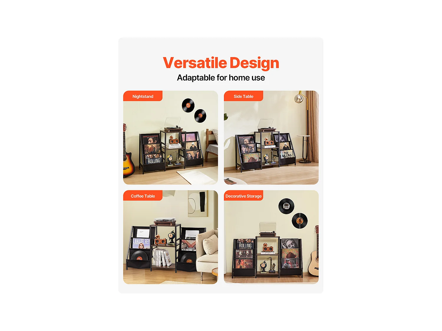 DVD-Möbel SucceBuy Ständer für Plattenspieler mit 3 Ebenen aus Metall Bis zu 280 Alben Schwarz