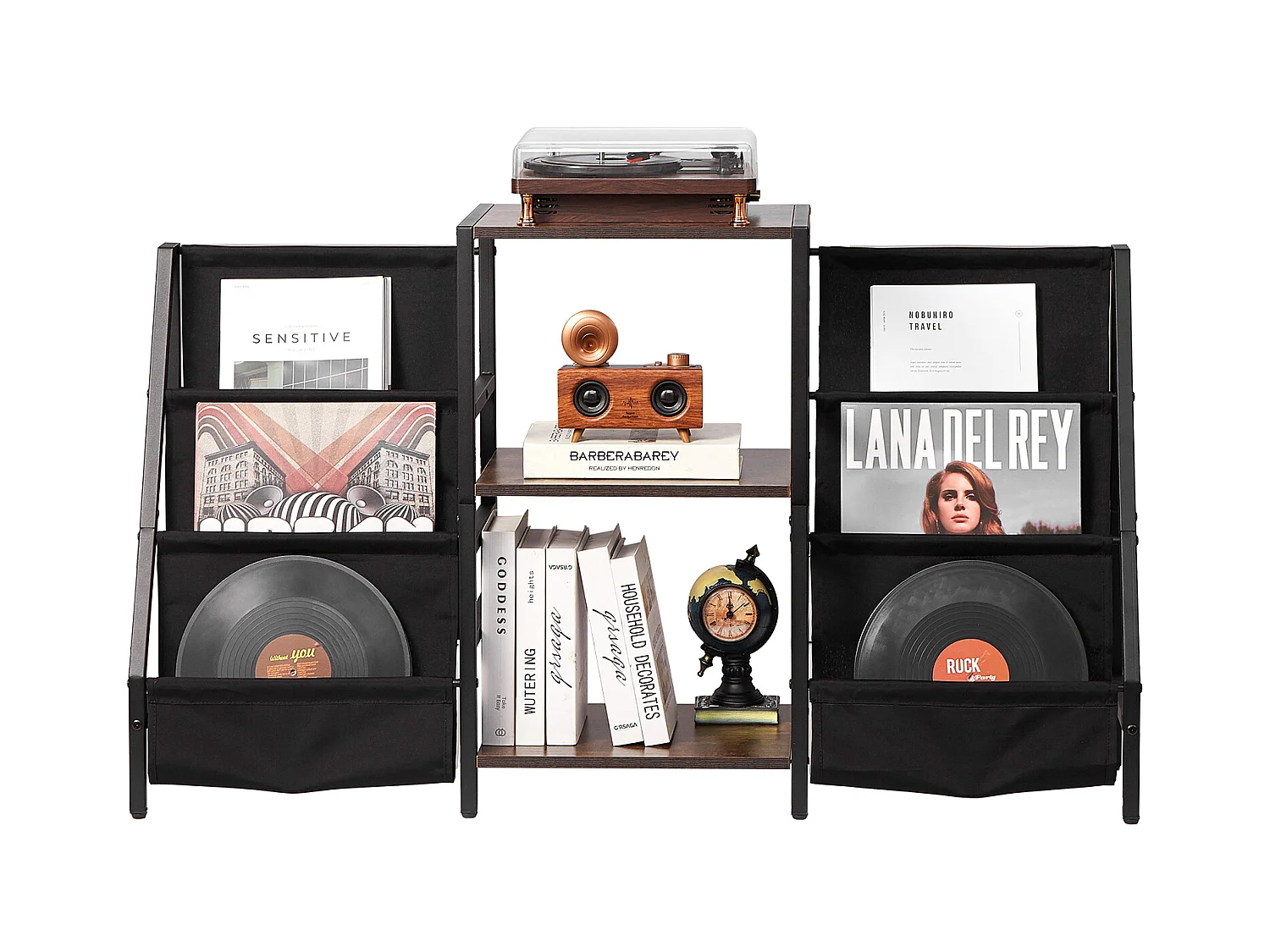 DVD-Möbel SucceBuy Ständer für Plattenspieler mit 3 Ebenen aus Metall Bis zu 280 Alben Schwarz