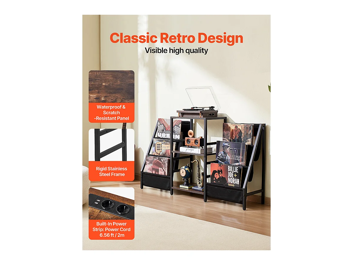 Móvel DVD SucceBuy Suporte de Toca-Discos de 3 Níveis em Metal Até 280 Álbuns Preto