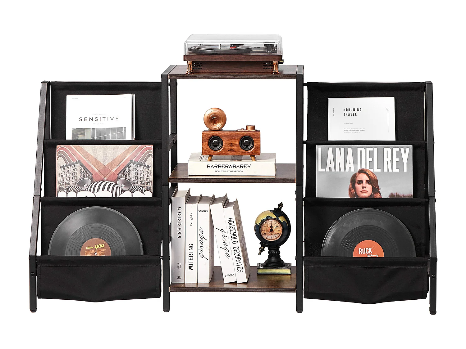 Móvel DVD SucceBuy Suporte de Toca-Discos de 3 Níveis em Metal Até 280 Álbuns Preto