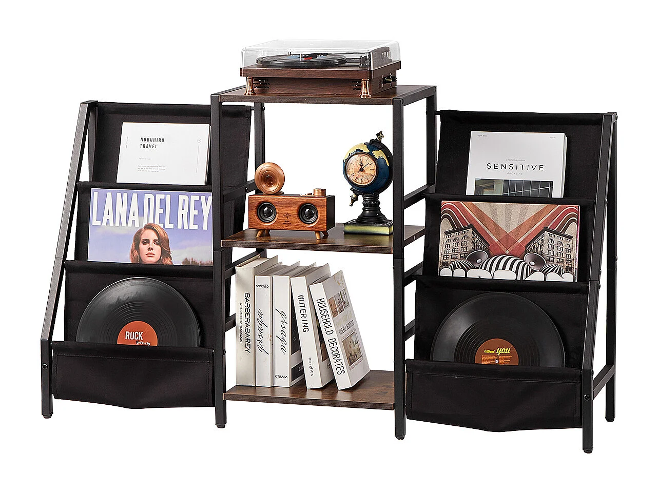 Meuble DVD SucceBuy Support de Tourne-Disque à 3 Niveaux en Métal Jusqu'à 280 Albums Noir