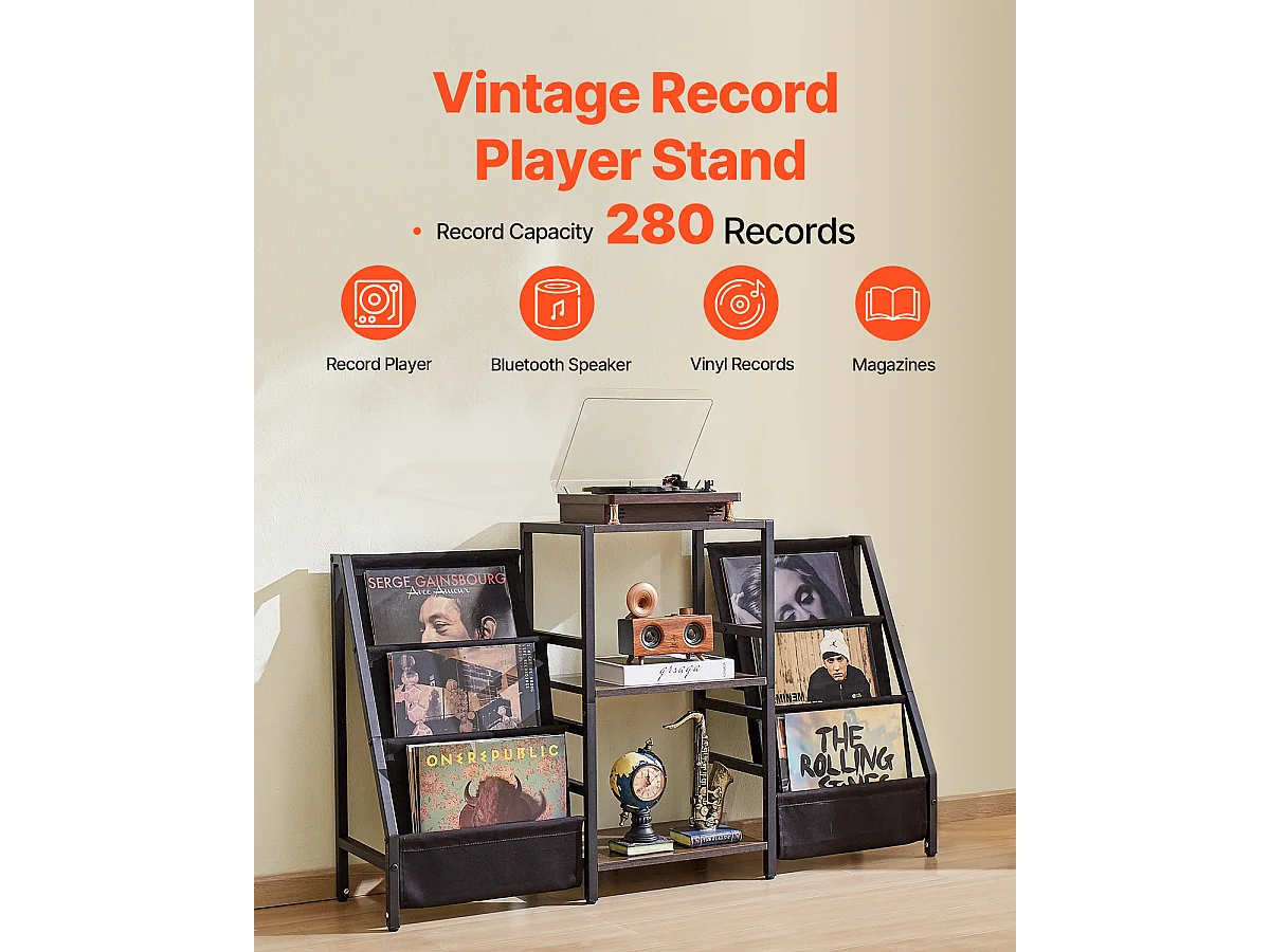 Meuble DVD SucceBuy Support de Tourne-Disque à 3 Niveaux en Métal Jusqu'à 280 Albums Noir