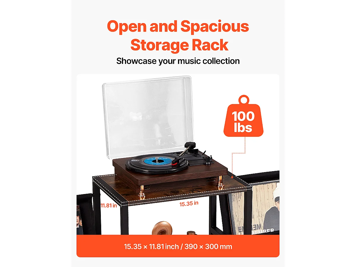 Meuble DVD SucceBuy Support de Tourne-Disque à 3 Niveaux en Métal Jusqu'à 280 Albums Noir