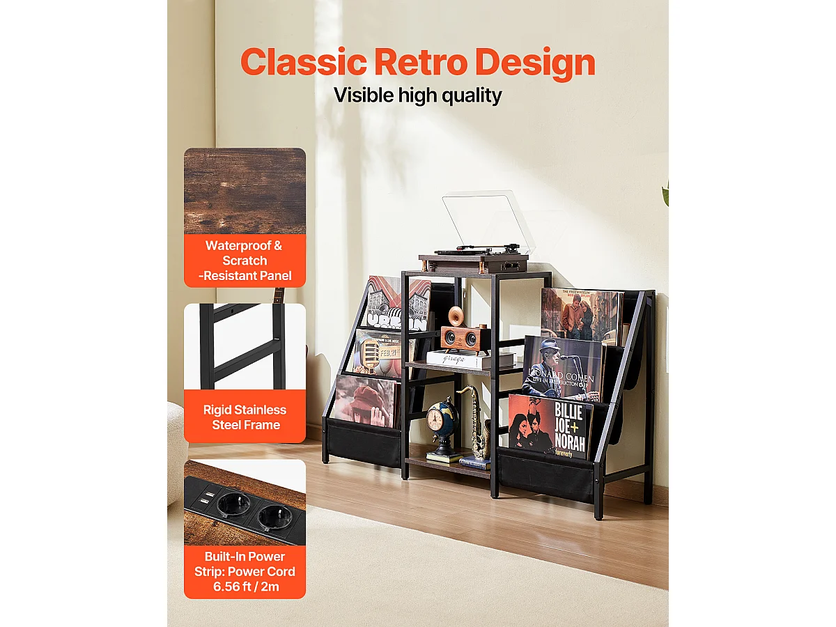 Meuble DVD SucceBuy Support de Tourne-Disque à 3 Niveaux en Métal Jusqu'à 280 Albums Noir