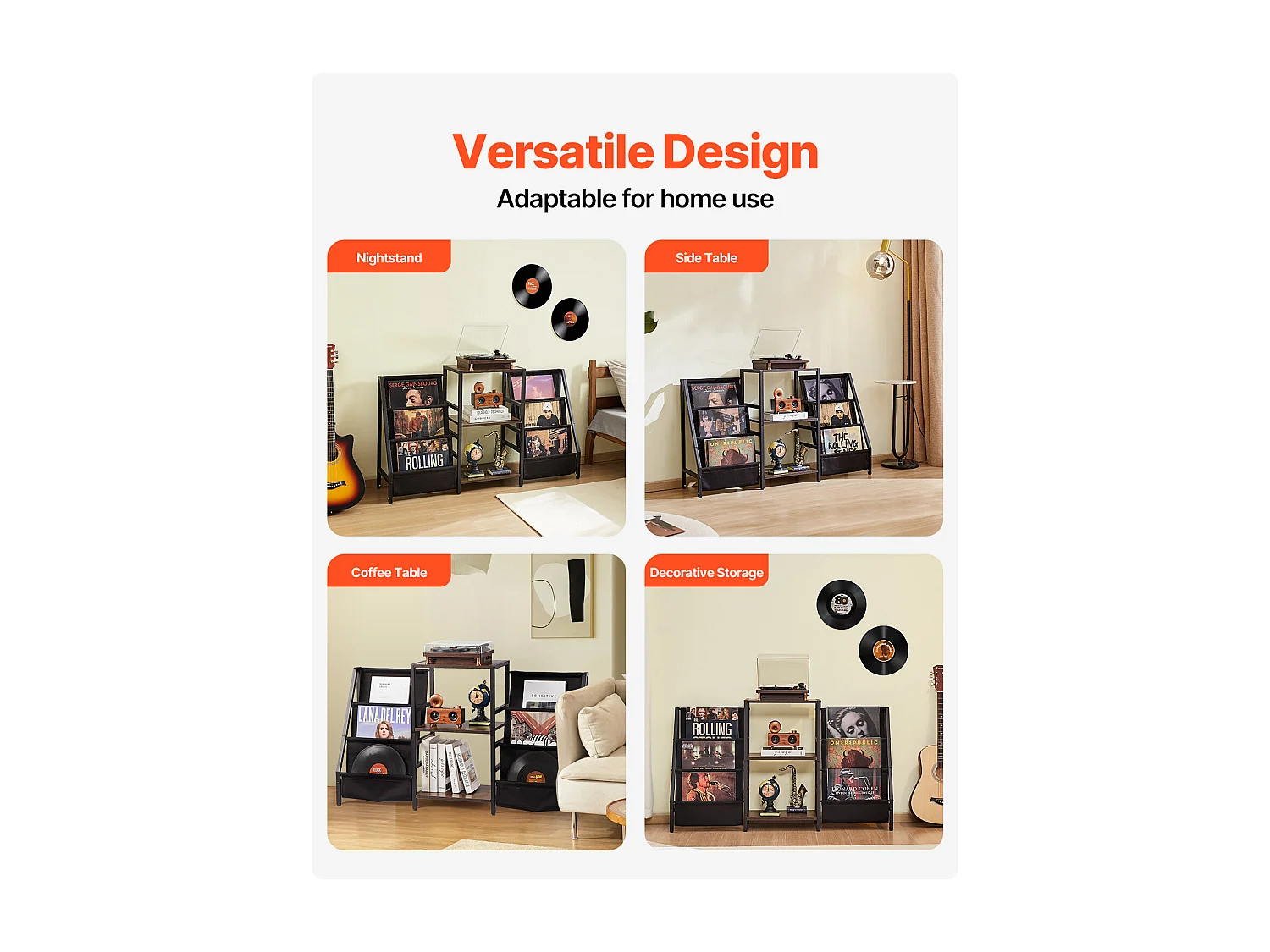 Meuble DVD SucceBuy Support de Tourne-Disque à 3 Niveaux en Métal Jusqu'à 280 Albums Noir