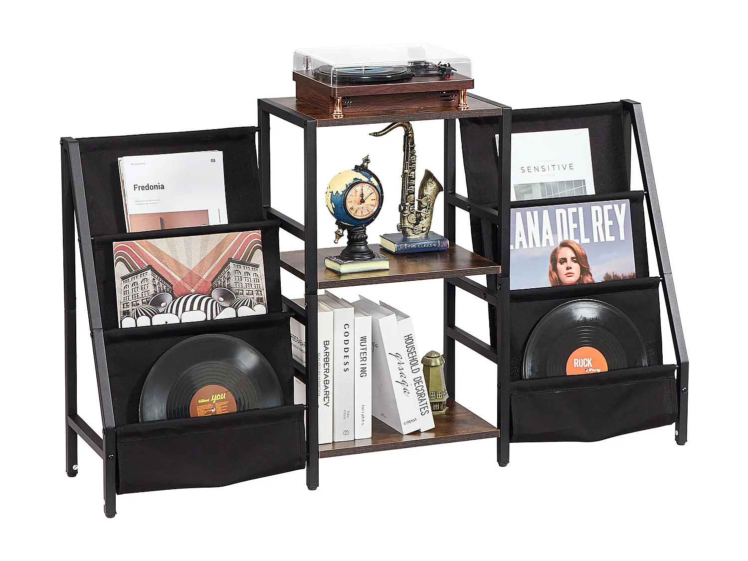 Meuble DVD SucceBuy Support de Tourne-Disque à 3 Niveaux en Métal Jusqu'à 280 Albums Noir