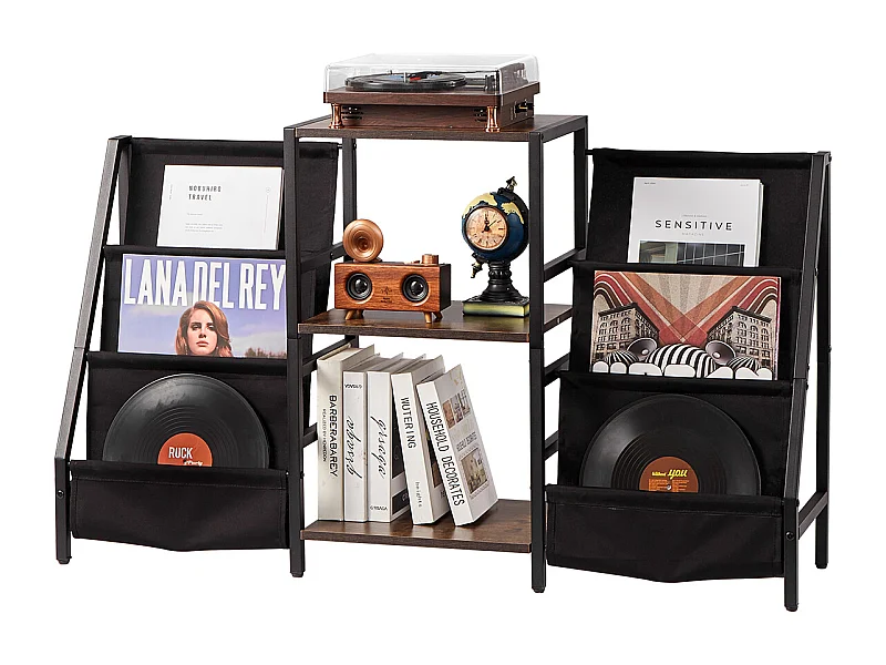 Meuble DVD SucceBuy Support de Tourne-Disque à 3 Niveaux en Métal Jusqu'à 280 Albums Noir