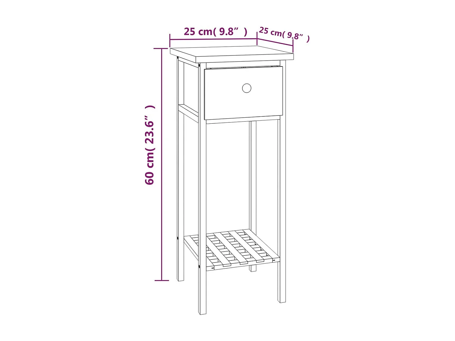 Table d'appoint support plante bois marron 25 x 25 x 60 cm DEC032340