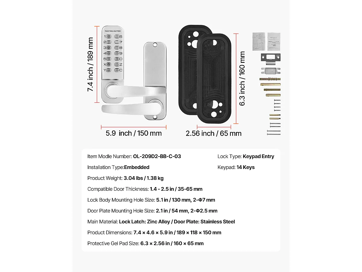 Serratura di Porta Meccanica SucceBuy senza Chiave , Serratura a 14 Chiavi per Casa e Ufficio