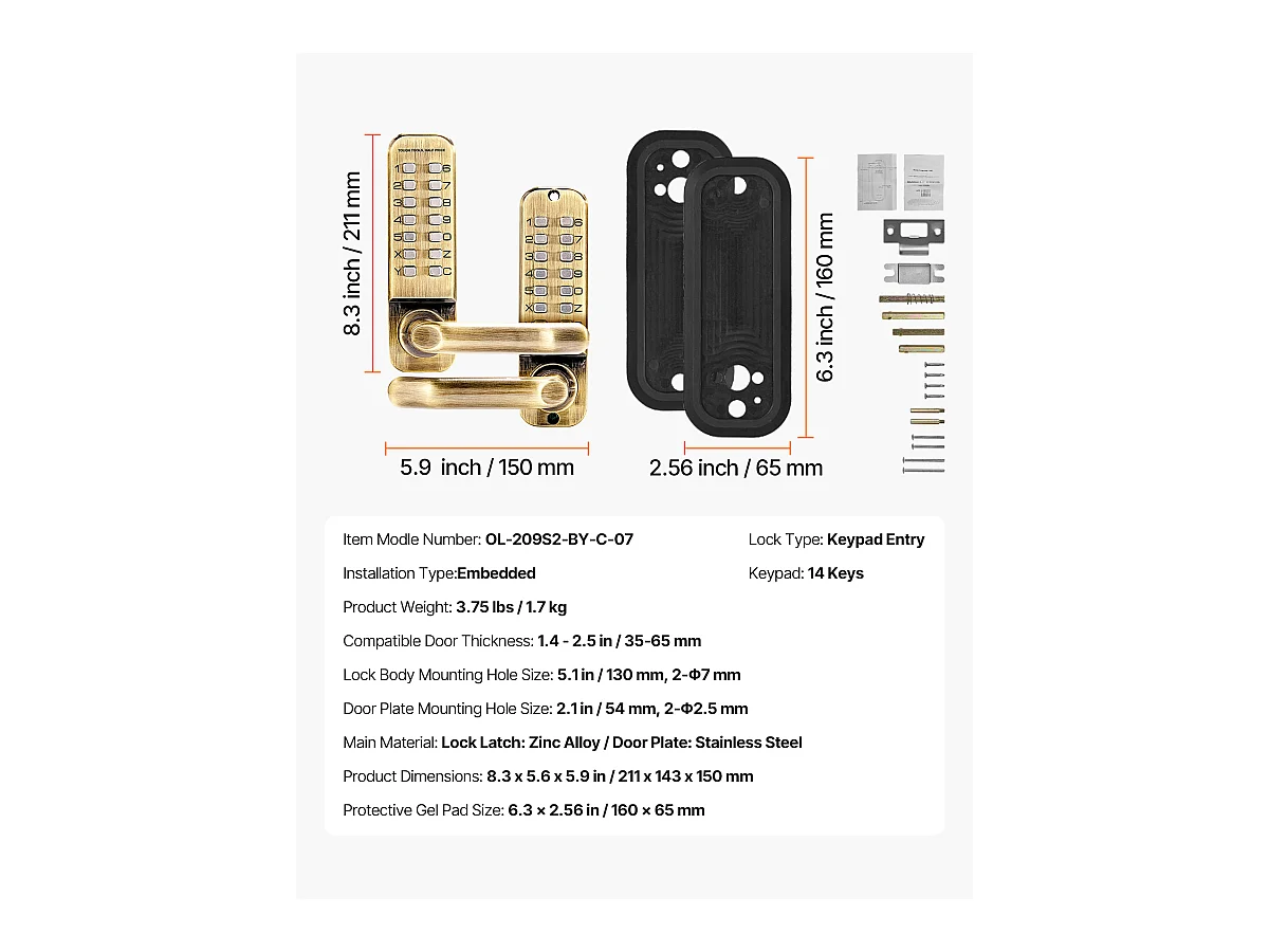 Serrure de Porte Mécanique SucceBuy sans Clé 14 Clés pour la Maison et le Bureau, Bureau, Garage, Acier Inoxydable