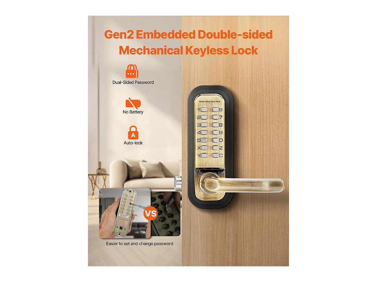 Serrure de Porte Mécanique SucceBuy sans Clé 14 Clés pour la Maison et le Bureau, Bureau, Garage, Acier Inoxydable