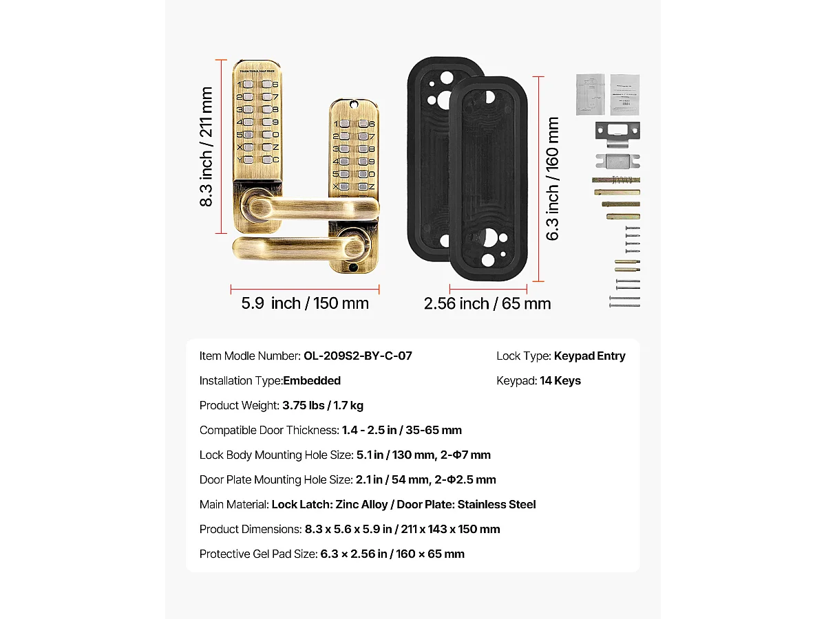 Mechanisches Türschloss SucceBuy Schlüssellos 14 Schlüssel für das Haus und das Büro, Büro, Garage, Edelstahl