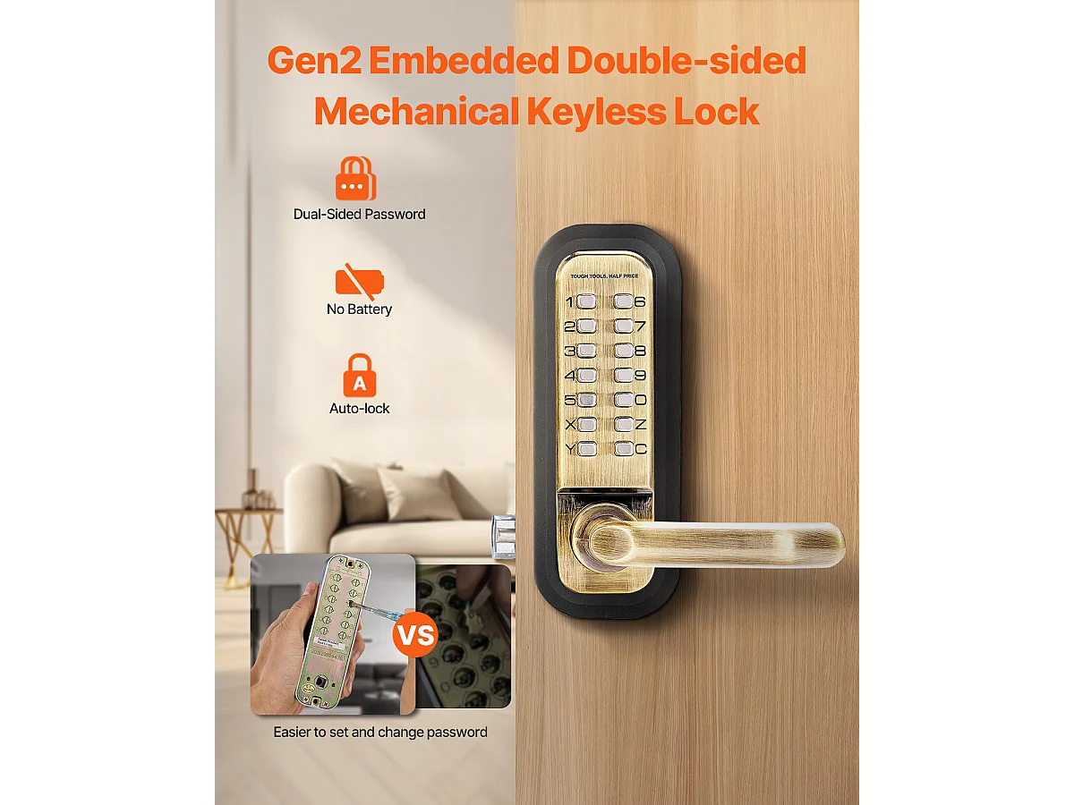 Mechanisches Türschloss SucceBuy Schlüssellos 14 Schlüssel für das Haus und das Büro, Büro, Garage, Edelstahl