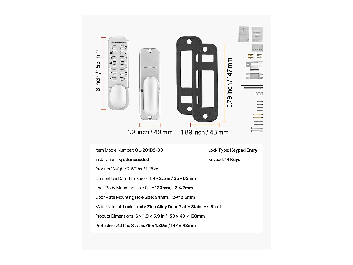 Serrure de Porte Mécanique SucceBuy sans Clé, Bouton de Clavier Mécanique à 14 Touches, Serrure de Portail Étanche en Acier Inoxydable