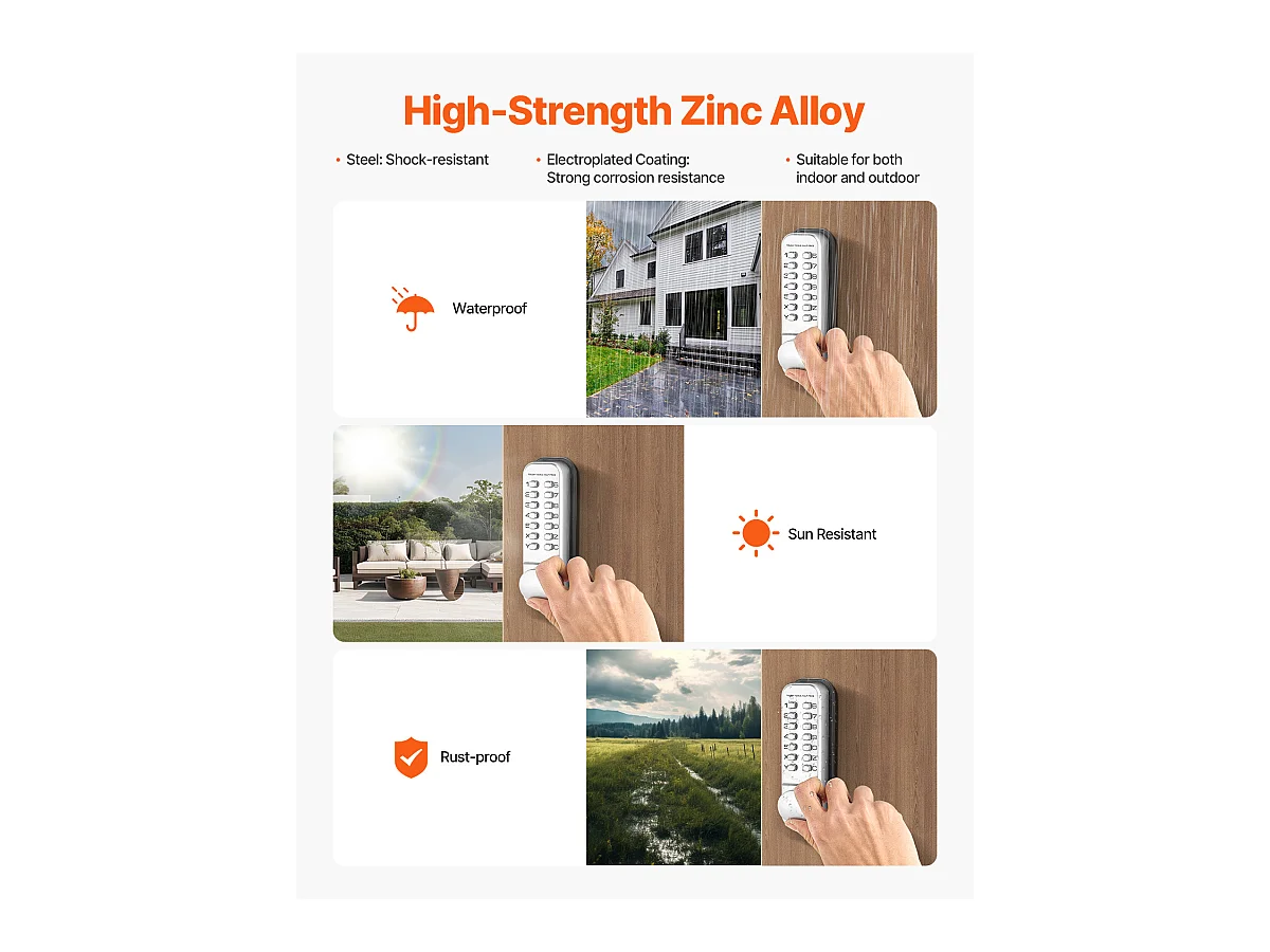 Serrure de Porte Mécanique SucceBuy sans Clé, Bouton de Clavier Mécanique à 14 Touches, Serrure de Portail Étanche en Acier Inoxydable