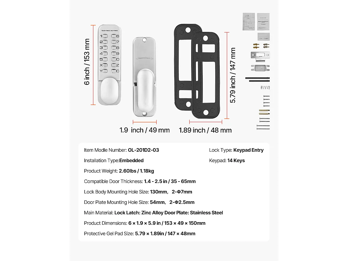 Mechanisch Deurslot SucceBuy Sleutelloos, Mechanische Toetsenbordknop met 14 Toetsen, Waterdicht Hek Slot in Rvs