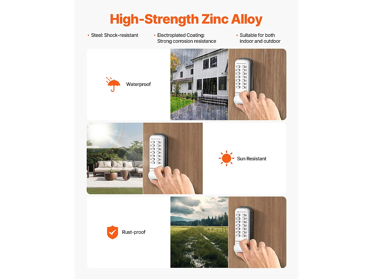 Mechanisch Deurslot SucceBuy Sleutelloos, Mechanische Toetsenbordknop met 14 Toetsen, Waterdicht Hek Slot in Rvs