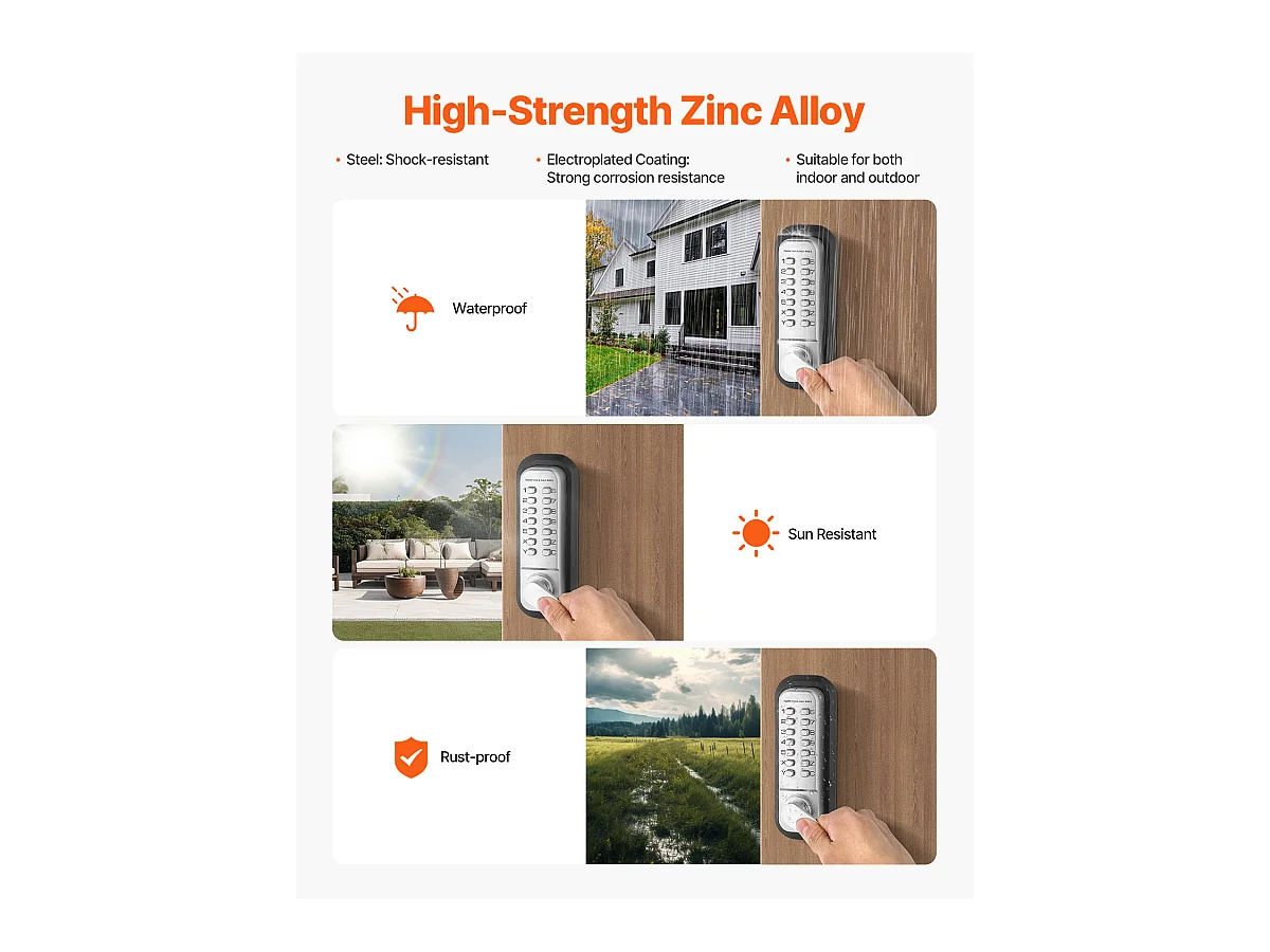 Serrure de Porte Mécanique SucceBuy sans Clé , Serrure à Clavier à 14 Touches, Argent