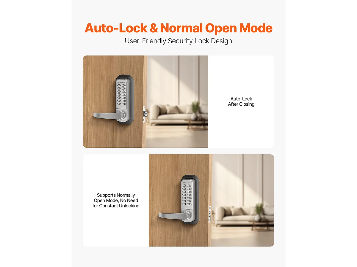 Serrure de Porte Mécanique SucceBuy sans Clé , Serrure à Clavier à 14 Touches, Argent