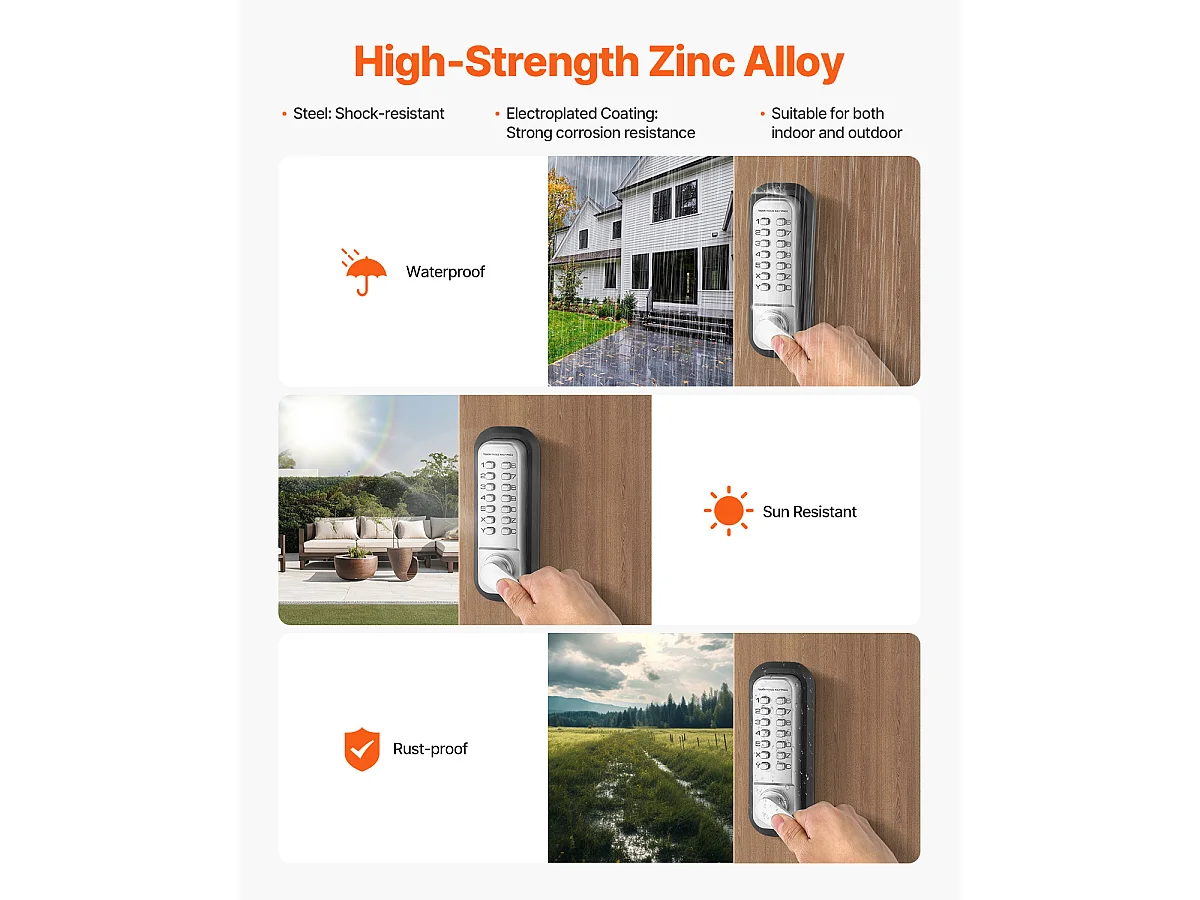 Serrure de Porte Mécanique SucceBuy sans Clé , Serrure à Clavier à 14 Touches, Argent