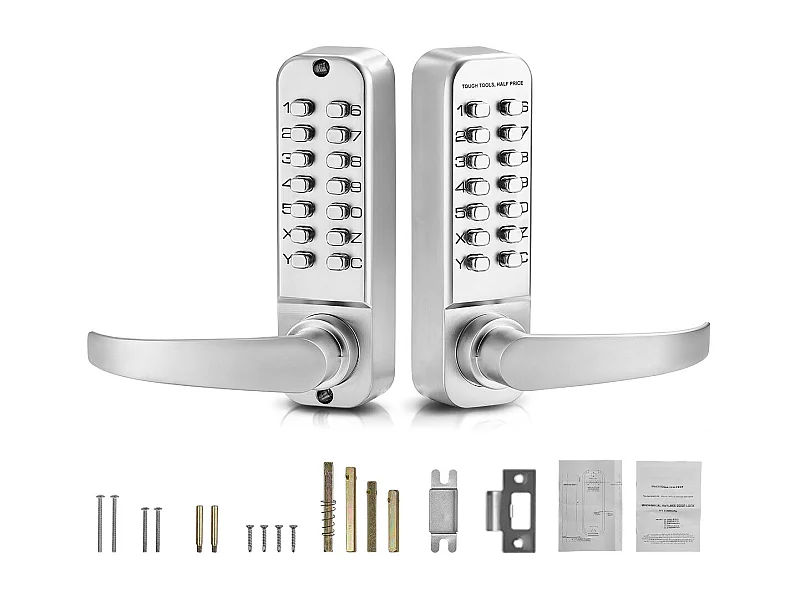 Fechadura de Porta Mecânica SucceBuy sem Chave , Fechadura de Teclado de 14 Teclas, Prata