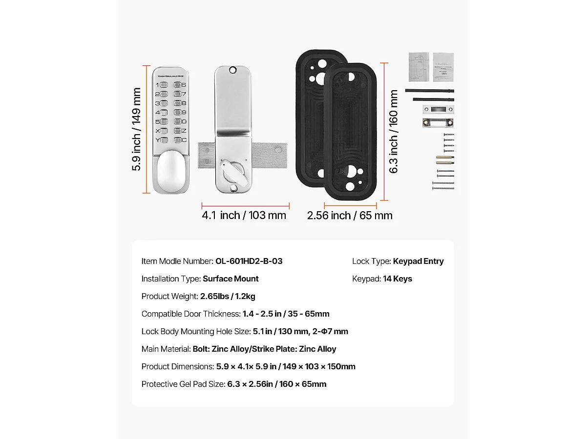Serratura di Porta Meccanica SucceBuy senza Chiave 14 Chiavi in Lega di Zinco a Lato Singolo, Impermeabile